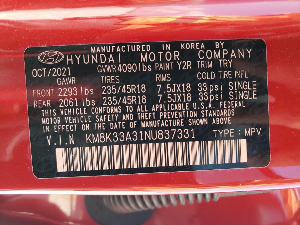 KM8K33A31NU837331 2022 Hyundai Kona N Line