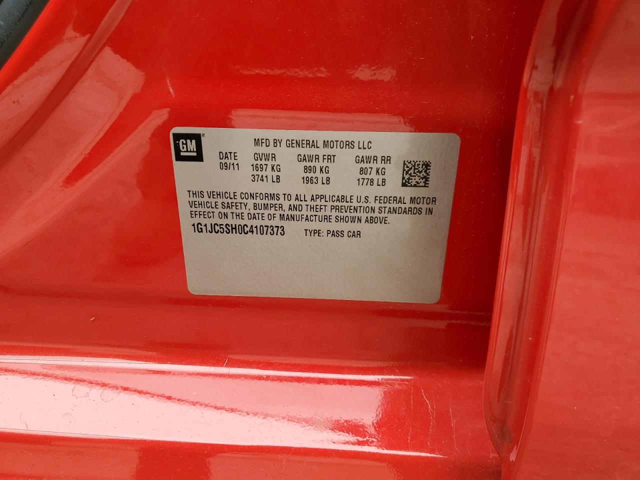 1G1JC5SH0C4107373 2012 Chevrolet Sonic Lt