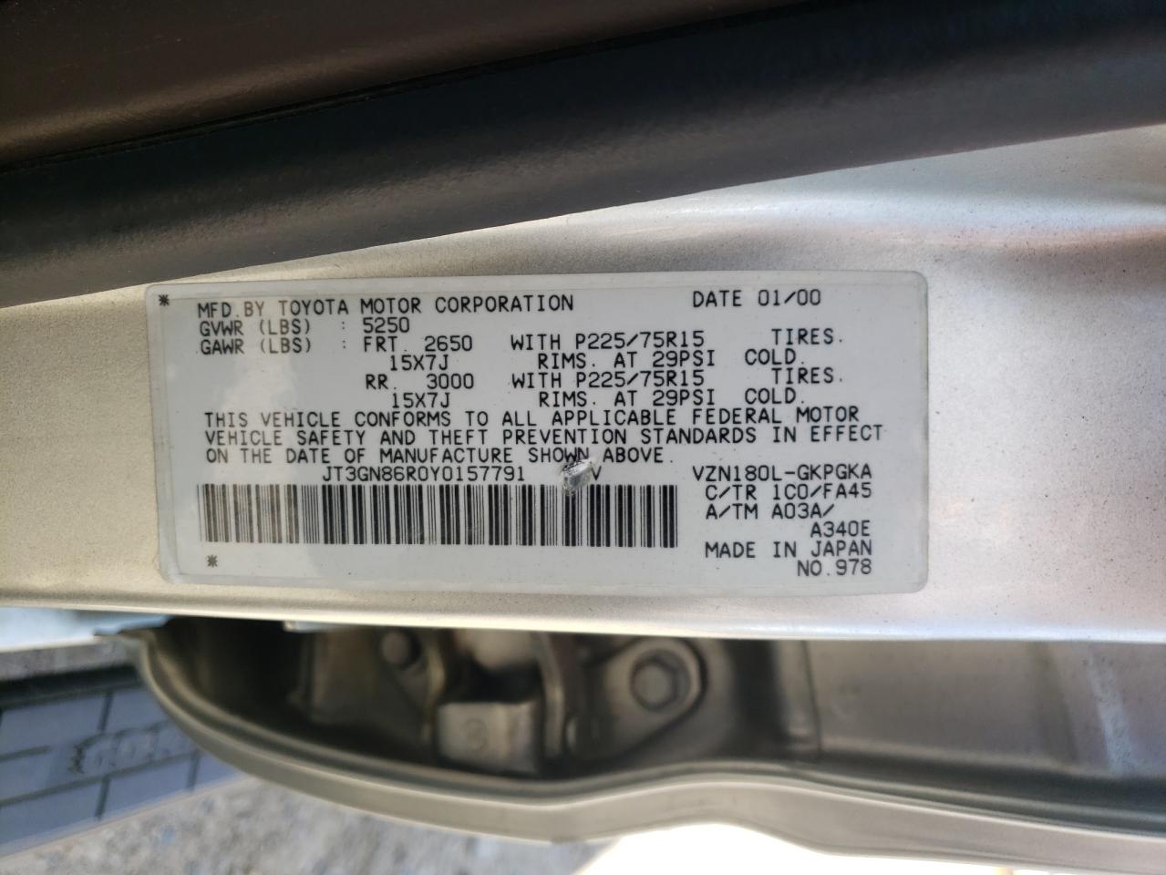 JT3GN86R0Y0157791 2000 Toyota 4Runner Sr5