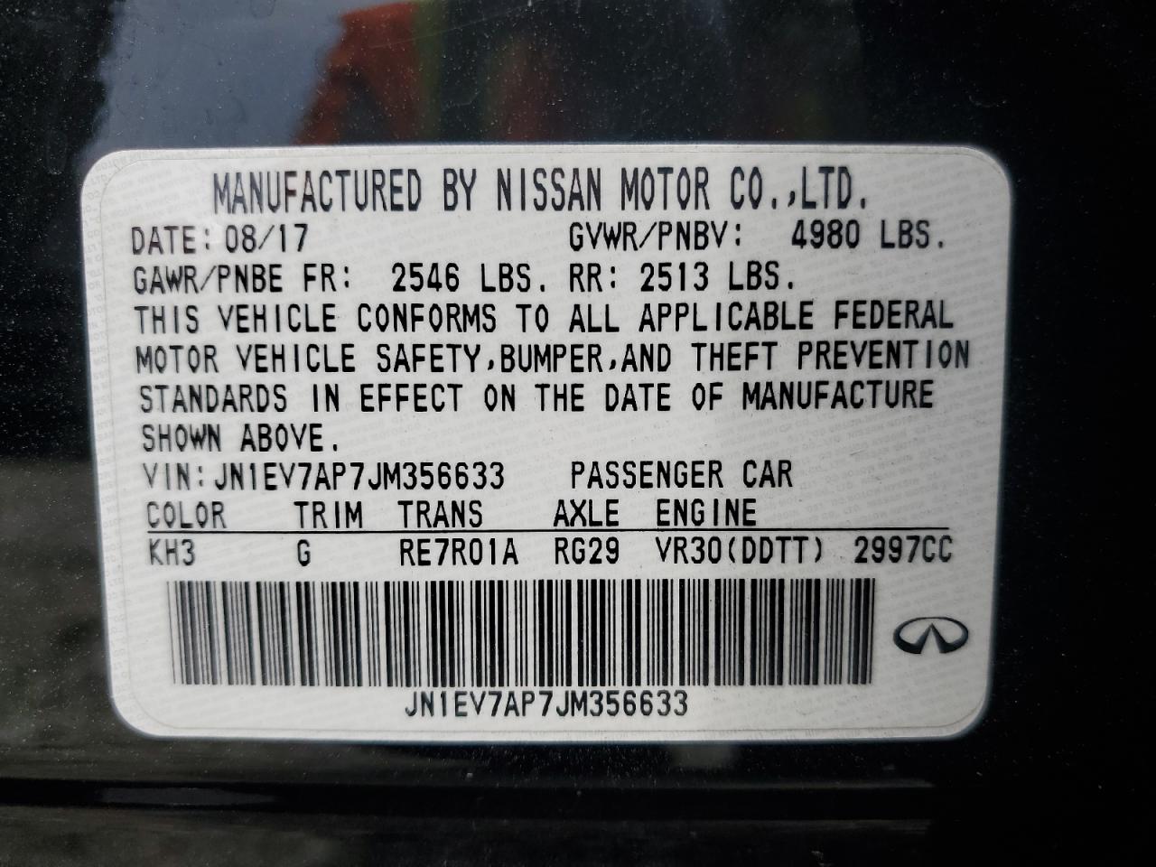 JN1EV7AP7JM356633 2018 Infiniti Q50 Luxe