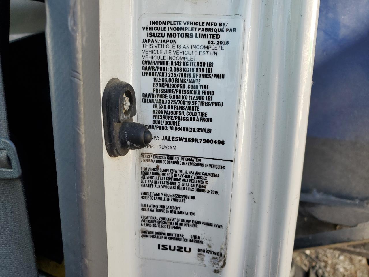 JALE5W169K7900496 2019 Isuzu Nqr