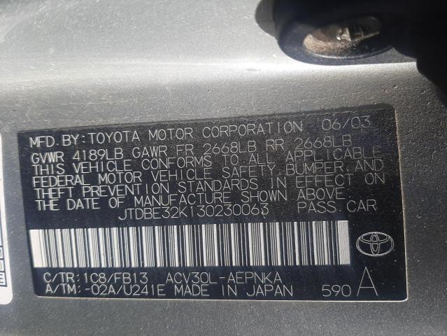 2003 Toyota Camry Le VIN: JTDBE32K130230063 Lot: 55369814