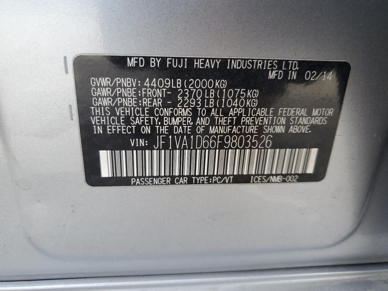 JF1VA1D66F9803526 2015 Subaru Wrx Premium