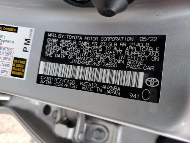 2022 Toyota Corolla Se VIN: JTND4MBE2N3178550 Lot: 54552954