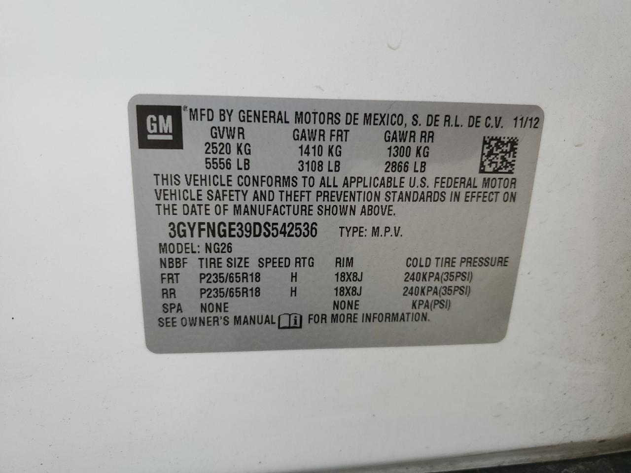 3GYFNGE39DS542536 2013 Cadillac Srx Luxury Collection