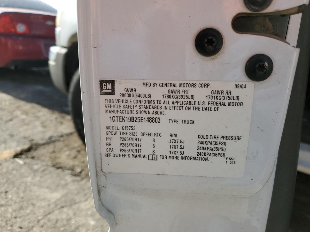 1GTEK19B25E148803 2005 GMC New Sierra K1500
