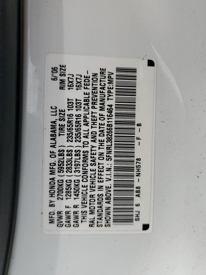 5FNRL38266B116464 2006 Honda Odyssey Lx