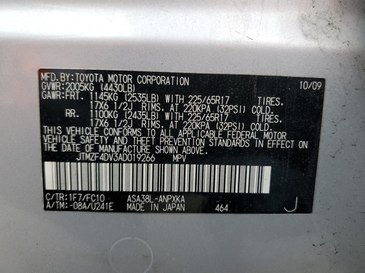 JTMZF4DV3AD019266 2010 Toyota Rav4