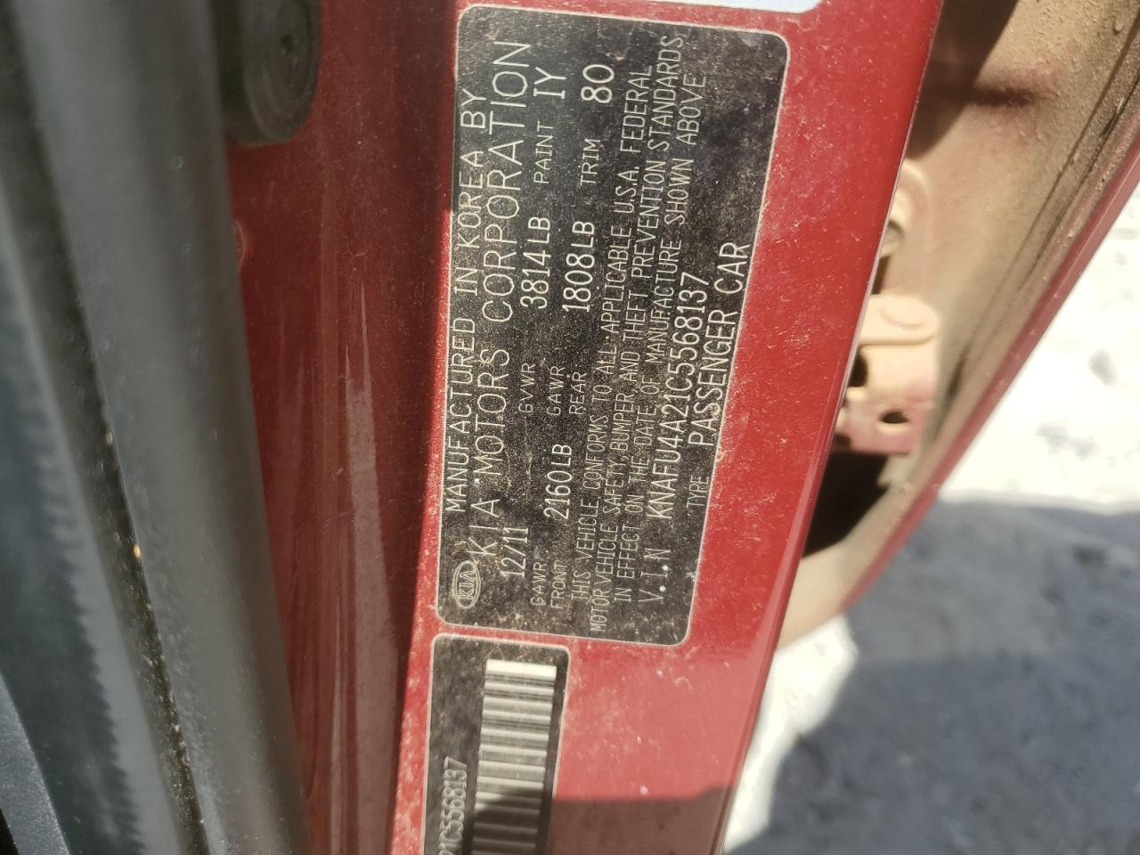 KNAFU4A21C5568137 2012 Kia Forte Ex