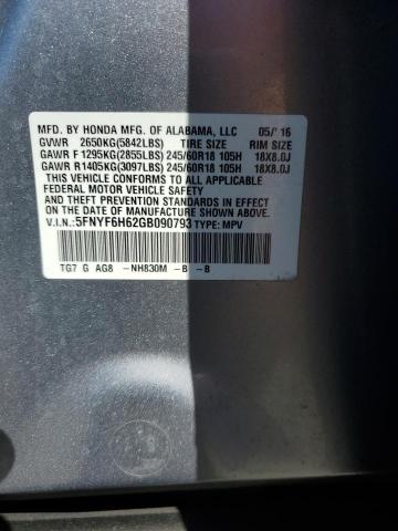 2016 Honda Pilot Exl VIN: 5FNYF6H62GB090793 Lot: 54988884