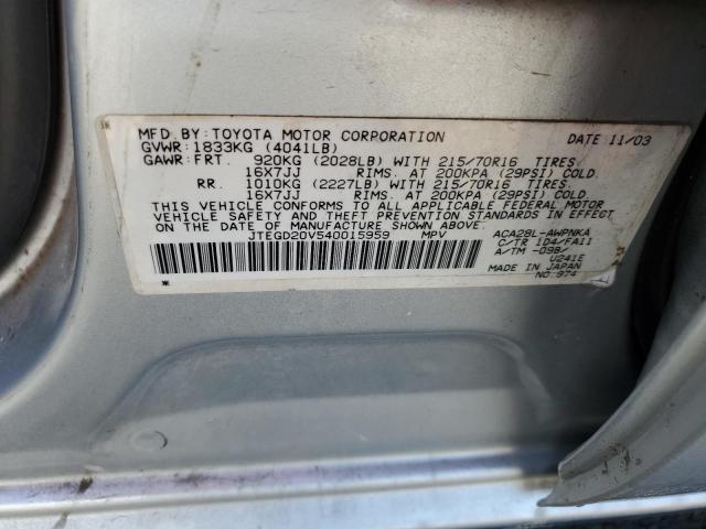 2004 Toyota Rav4 VIN: JTEGD20V540015959 Lot: 55756404