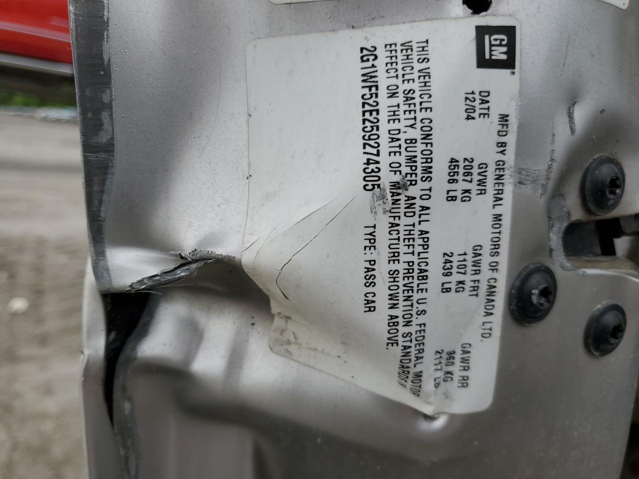 2G1WF52E259274305 2005 Chevrolet Impala