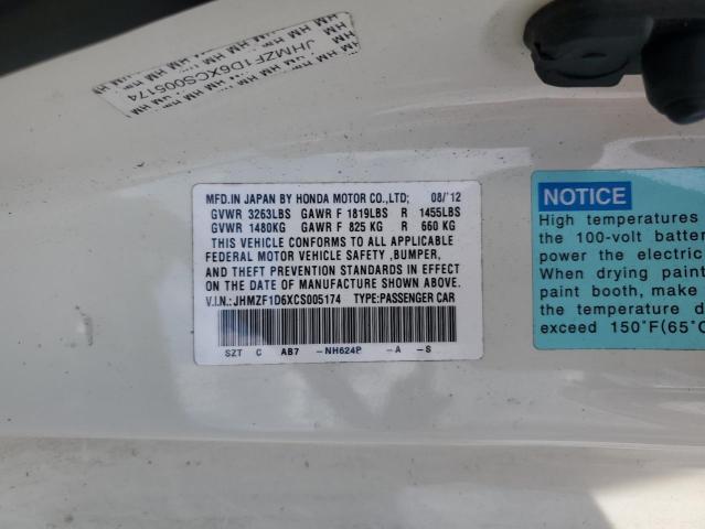 2012 Honda Cr-Z Ex VIN: JHMZF1D6XCS005174 Lot: 55738154