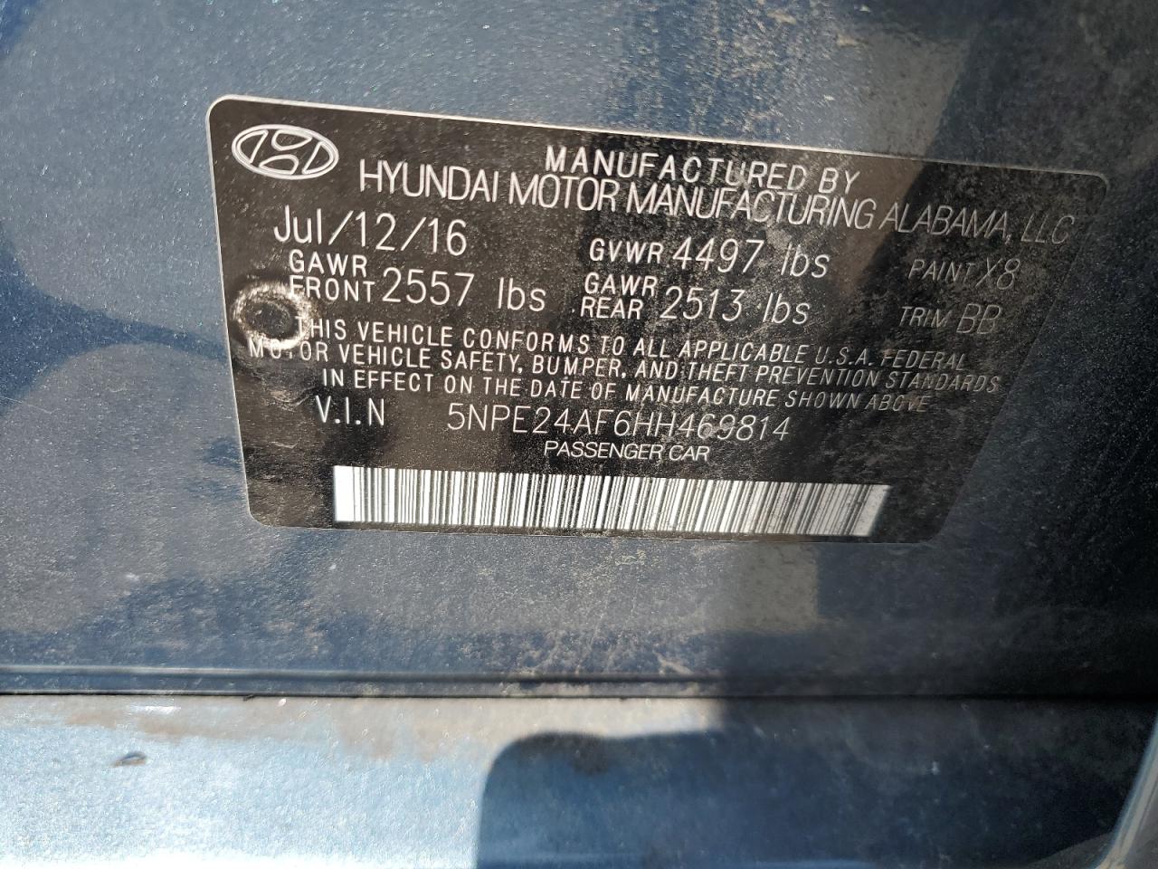 5NPE24AF6HH469814 2017 Hyundai Sonata Se