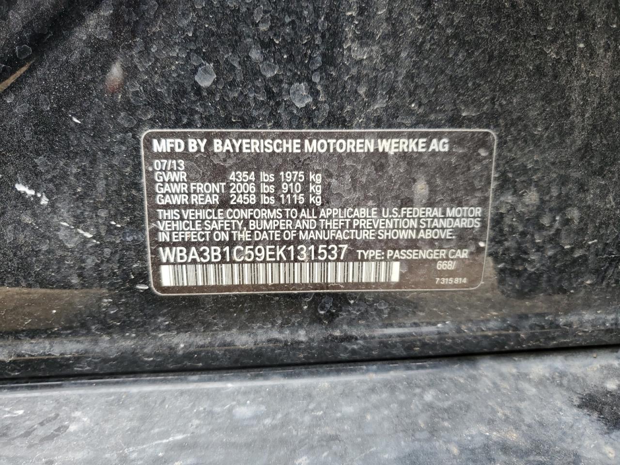 WBA3B1C59EK131537 2014 BMW 320 I