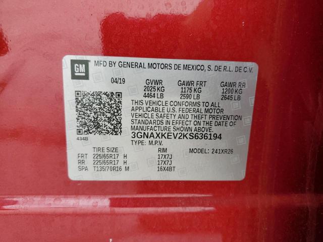 2019 Chevrolet Equinox Lt VIN: 3GNAXKEV2KS636194 Lot: 54215474