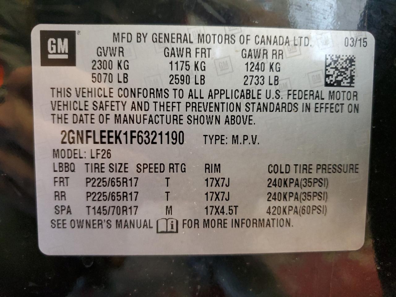 2GNFLEEK1F6321190 2015 Chevrolet Equinox Ls