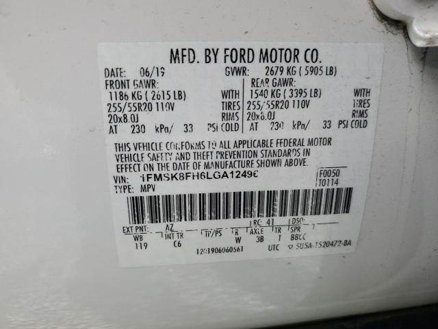 2020 Ford Explorer Limited VIN: 1FMSK8FH6LGA12496 Lot: 54332484