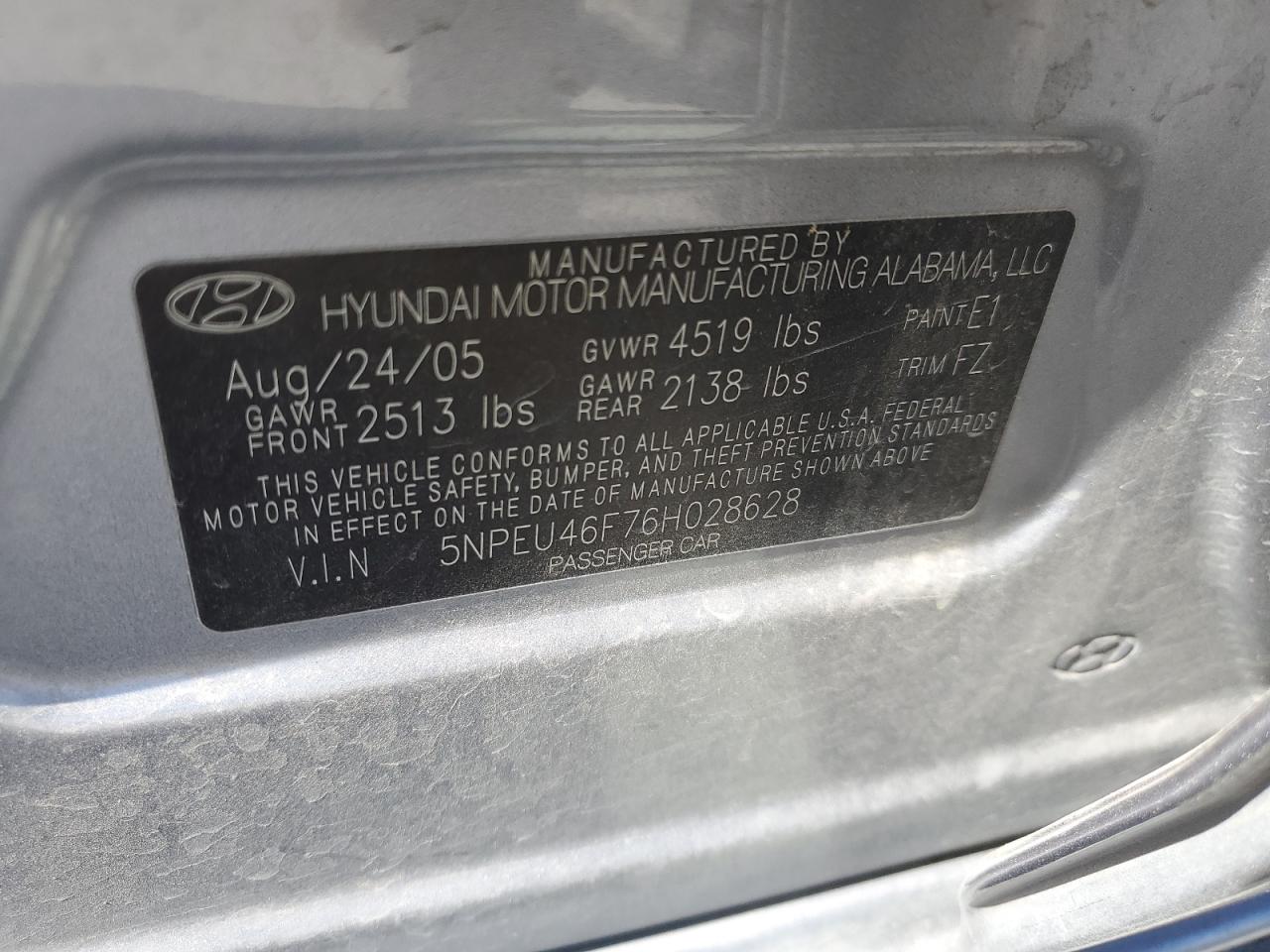 5NPEU46F76H028628 2006 Hyundai Sonata Gls