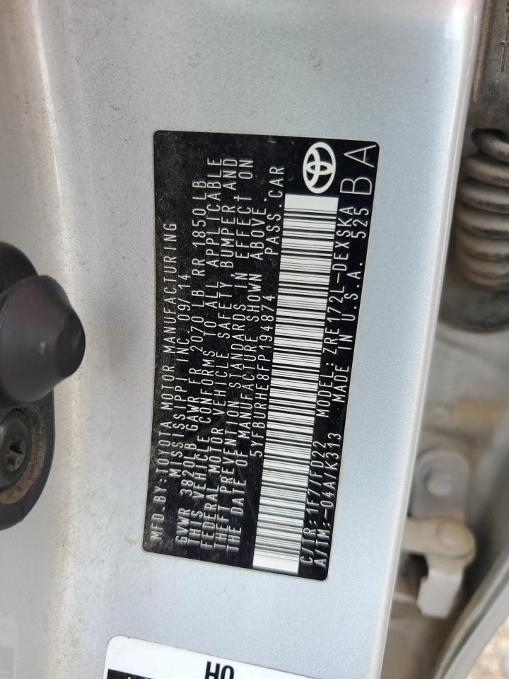 5YFBURHE8FP194874 2015 Toyota Corolla L