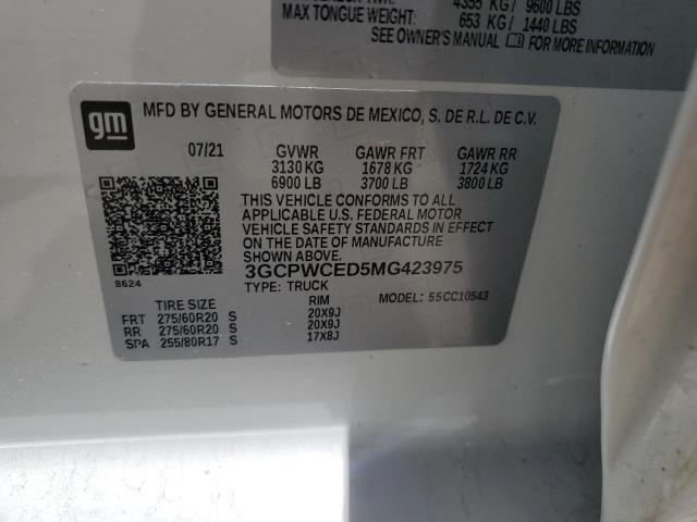 2021 Chevrolet Silverado C1500 Lt VIN: 3GCPWCED5MG423975 Lot: 55184364