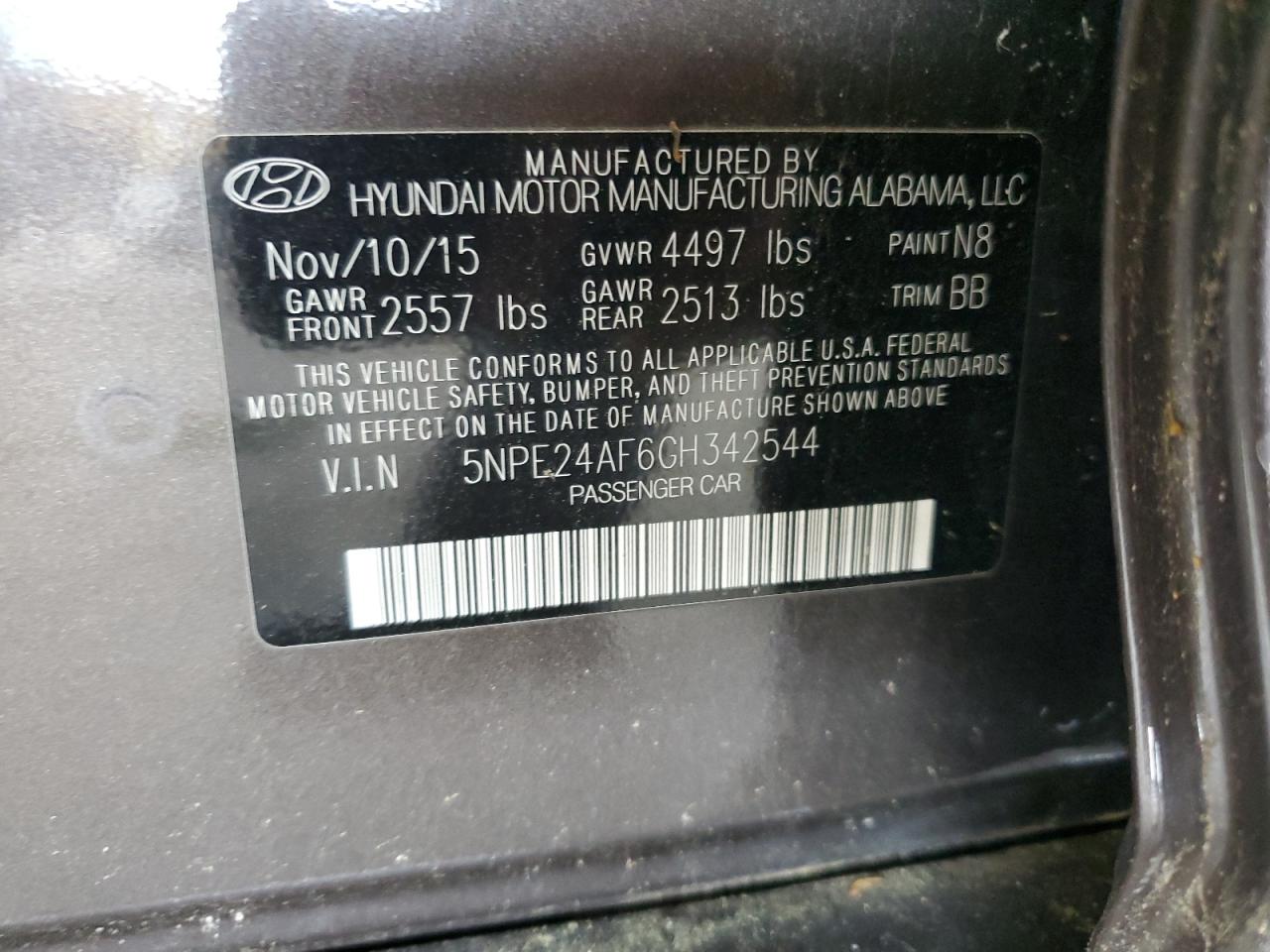 5NPE24AF6GH342544 2016 Hyundai Sonata Se