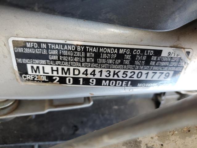 2019 HONDA CRF250 L MLHMD4413K5201779