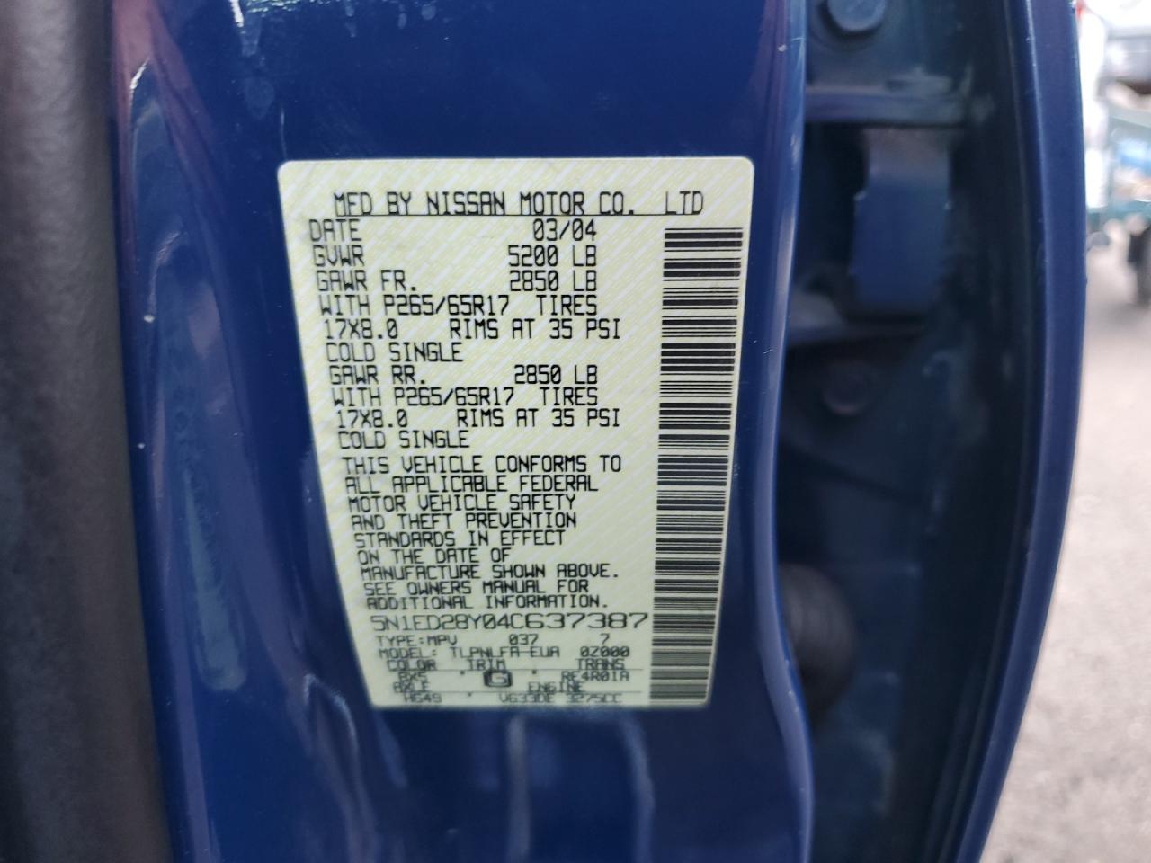 5N1ED28Y04C637387 2004 Nissan Xterra Xe