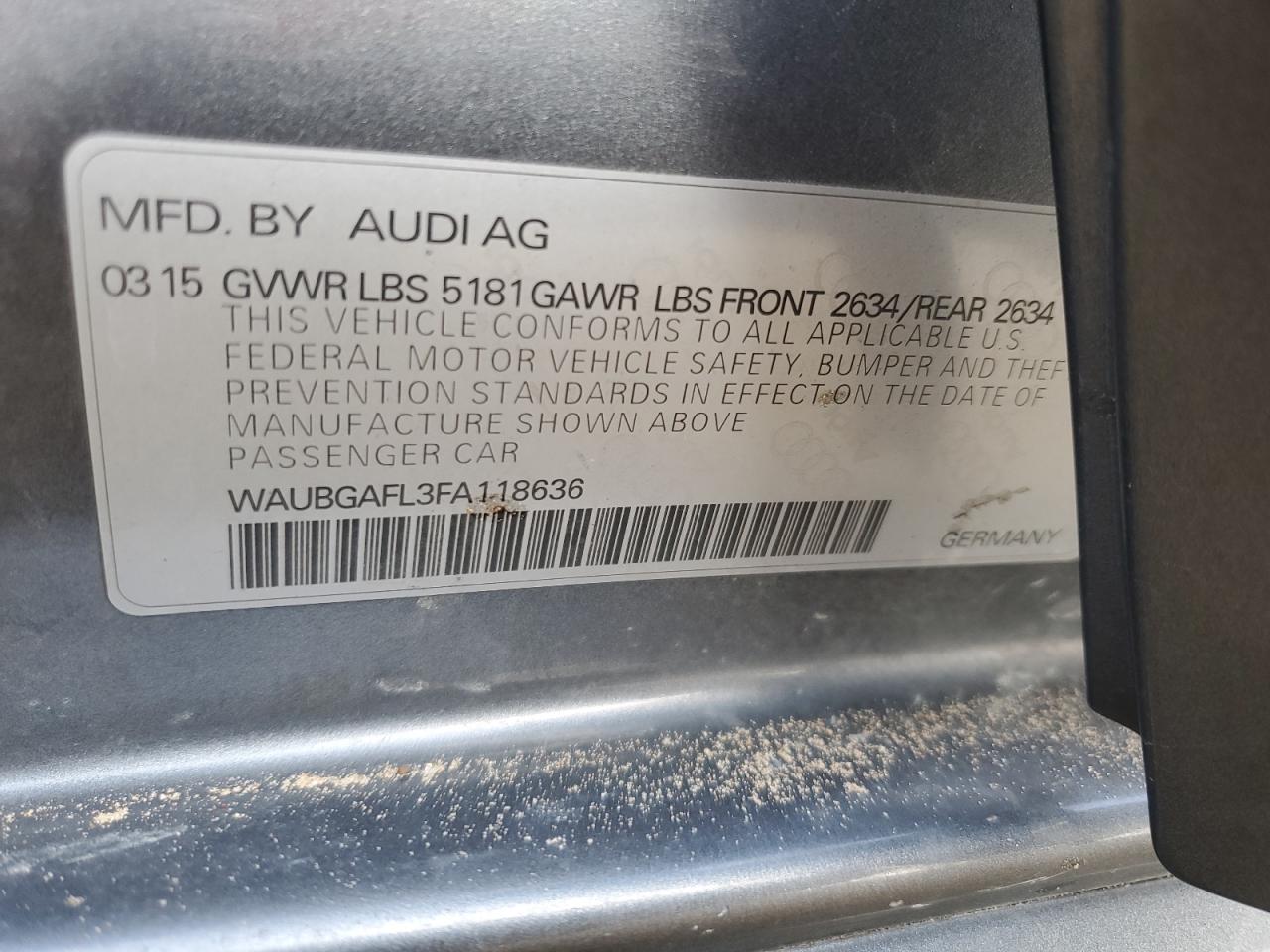 WAUBGAFL3FA118636 2015 Audi S4 Premium Plus