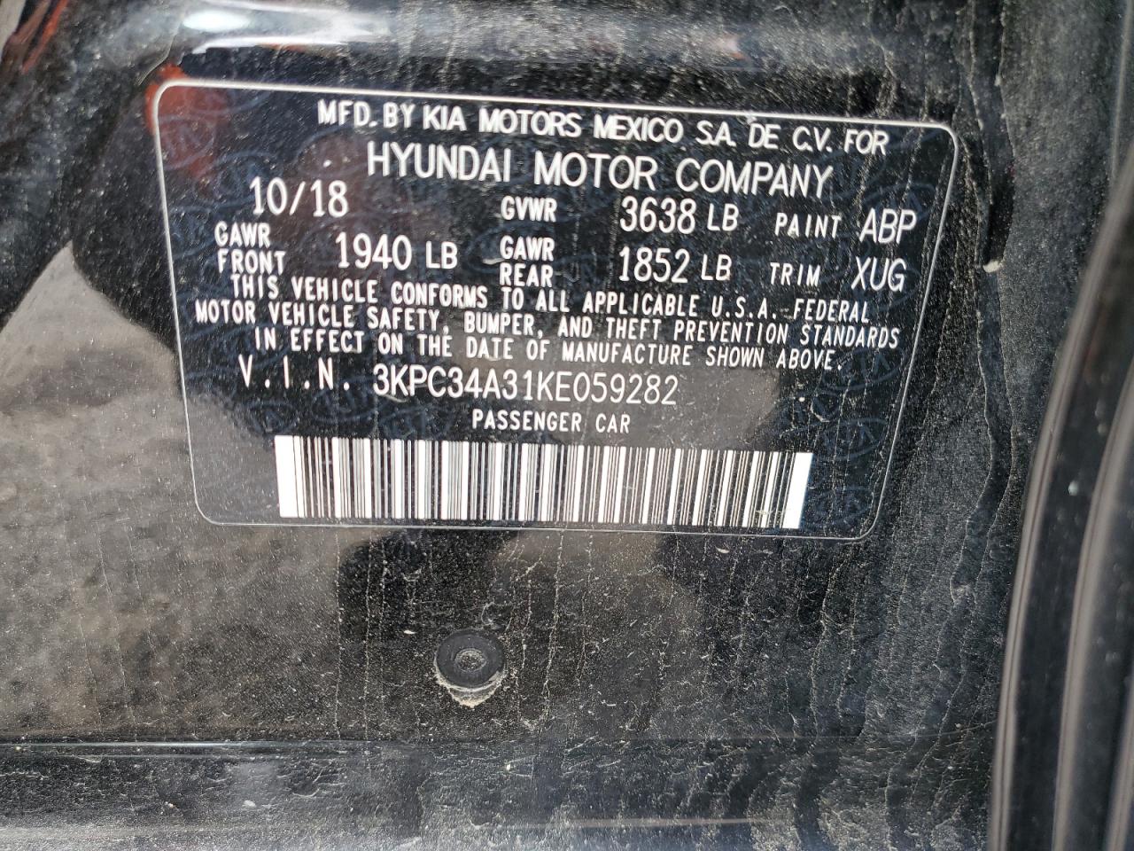 3KPC34A31KE059282 2019 Hyundai Accent Limited