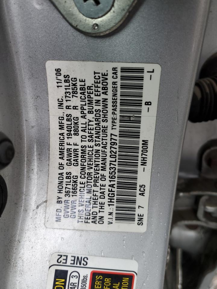 1HGFA16537L027977 2007 Honda Civic Lx