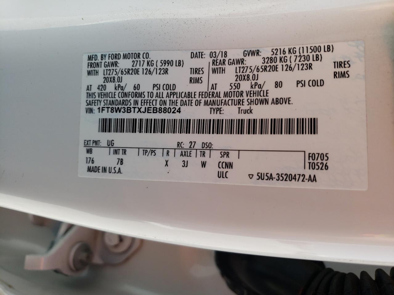 1FT8W3BTXJEB88024 2018 Ford F350 Super Duty