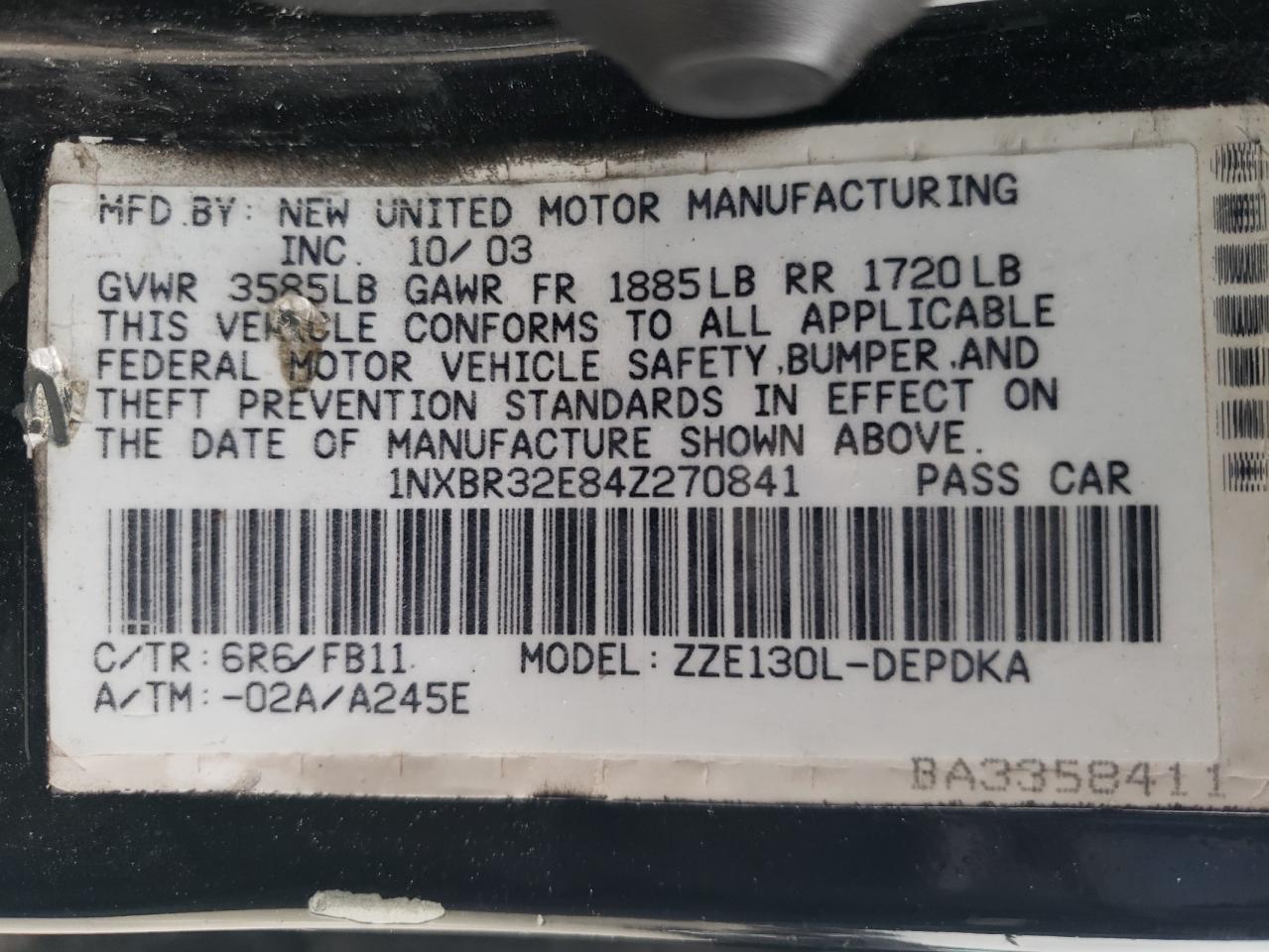 1NXBR32E84Z270841 2004 Toyota Corolla Ce