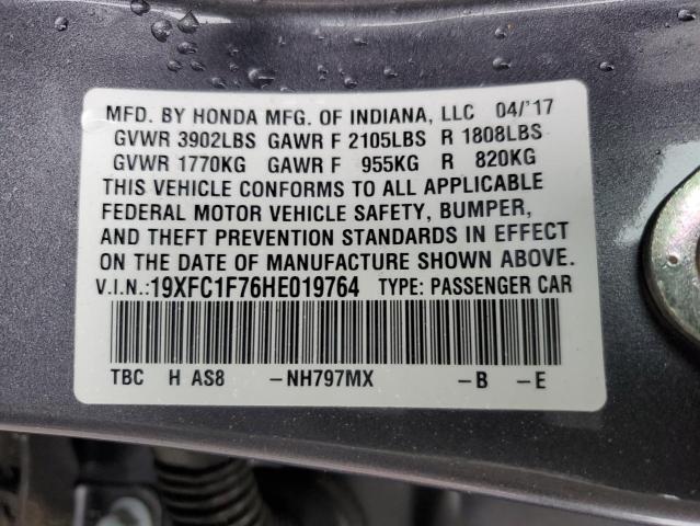 2017 Honda Civic Exl VIN: 19XFC1F76HE019764 Lot: 54420674