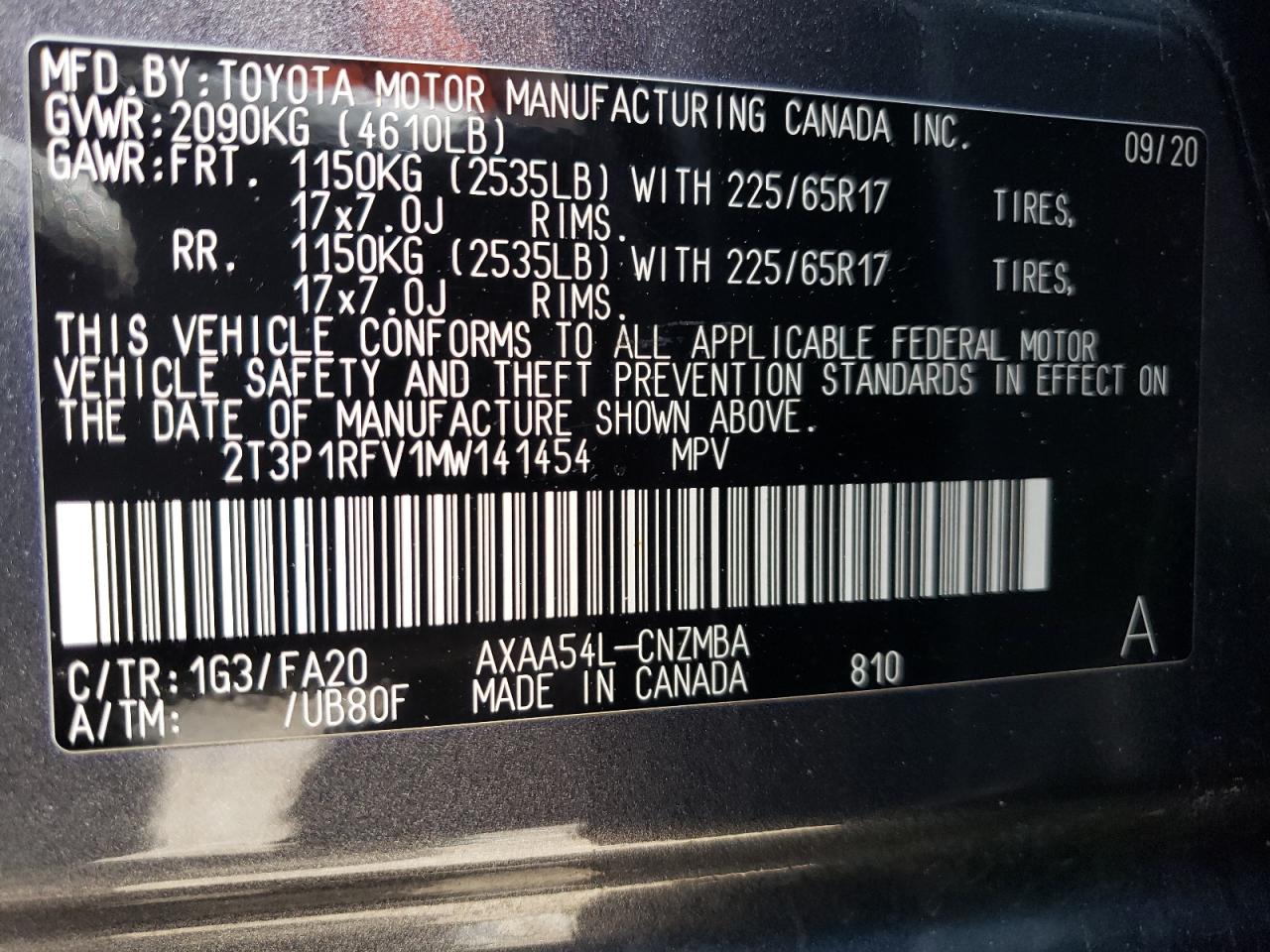 2T3P1RFV1MW141454 2021 Toyota Rav4 Xle