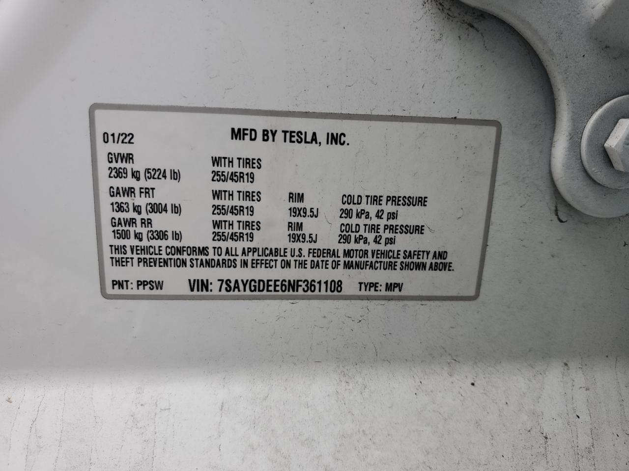 7SAYGDEE6NF361108 2022 Tesla Model Y