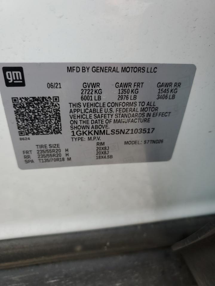 1GKKNMLS5NZ103517 2022 GMC Acadia Slt