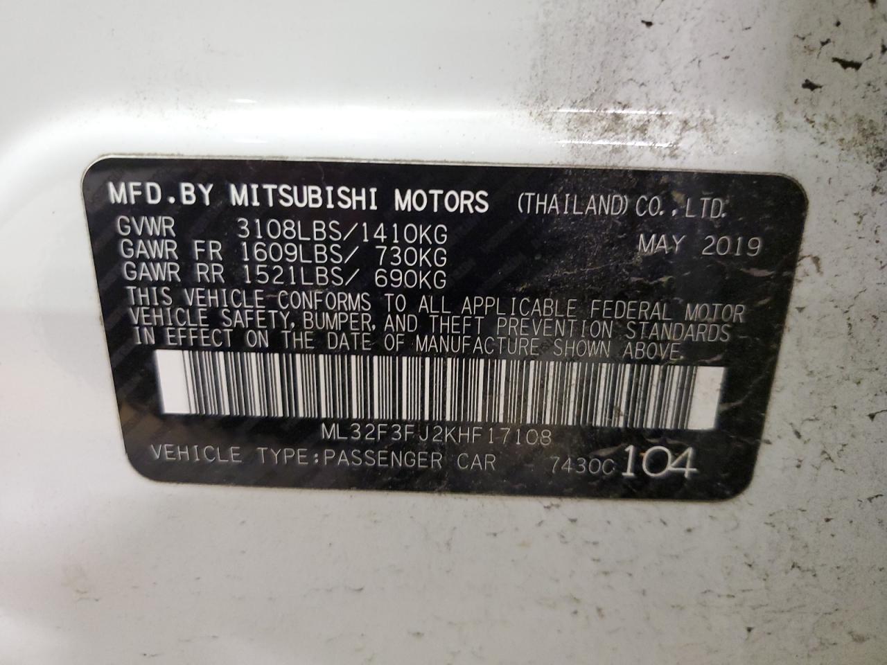 ML32F3FJ2KHF17108 2019 Mitsubishi Mirage G4 Es