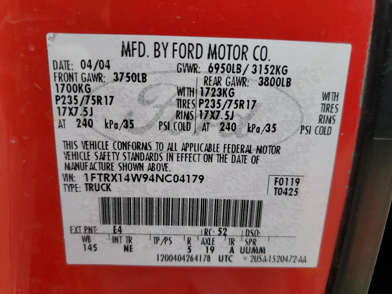 1FTRX14W94NC04179 2004 Ford F150