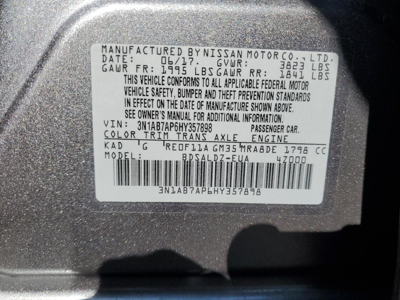 3N1AB7AP6HY357898 2017 Nissan Sentra S