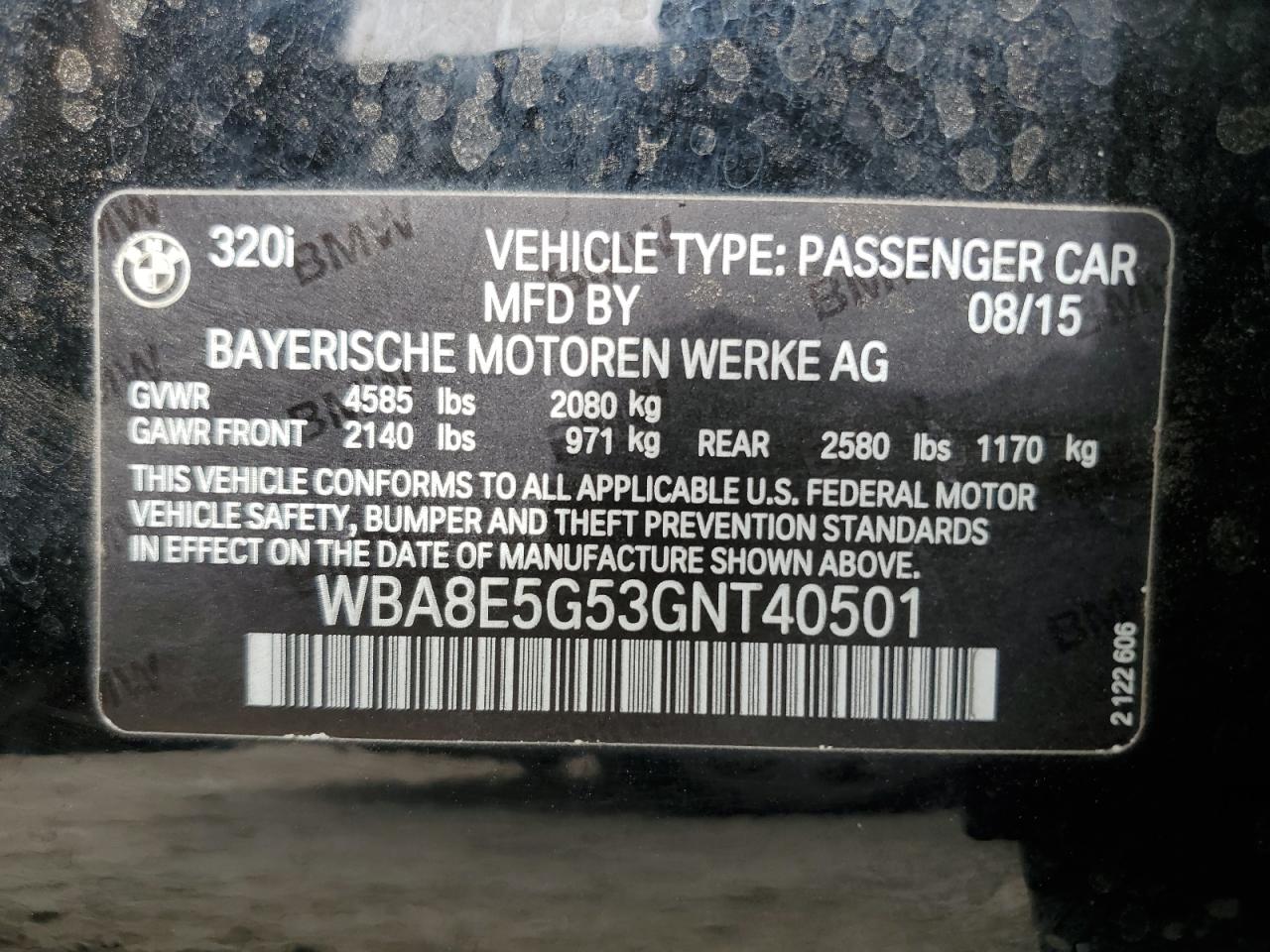 WBA8E5G53GNT40501 2016 BMW 320 Xi