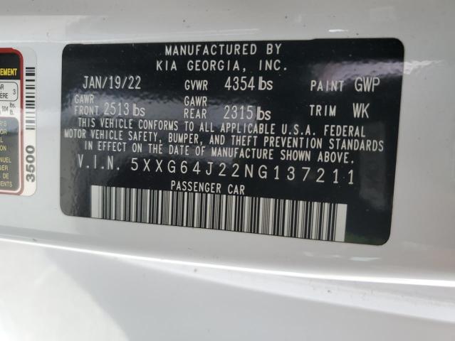 2022 Kia K5 Gt Line VIN: 5XXG64J22NG137211 Lot: 53976624
