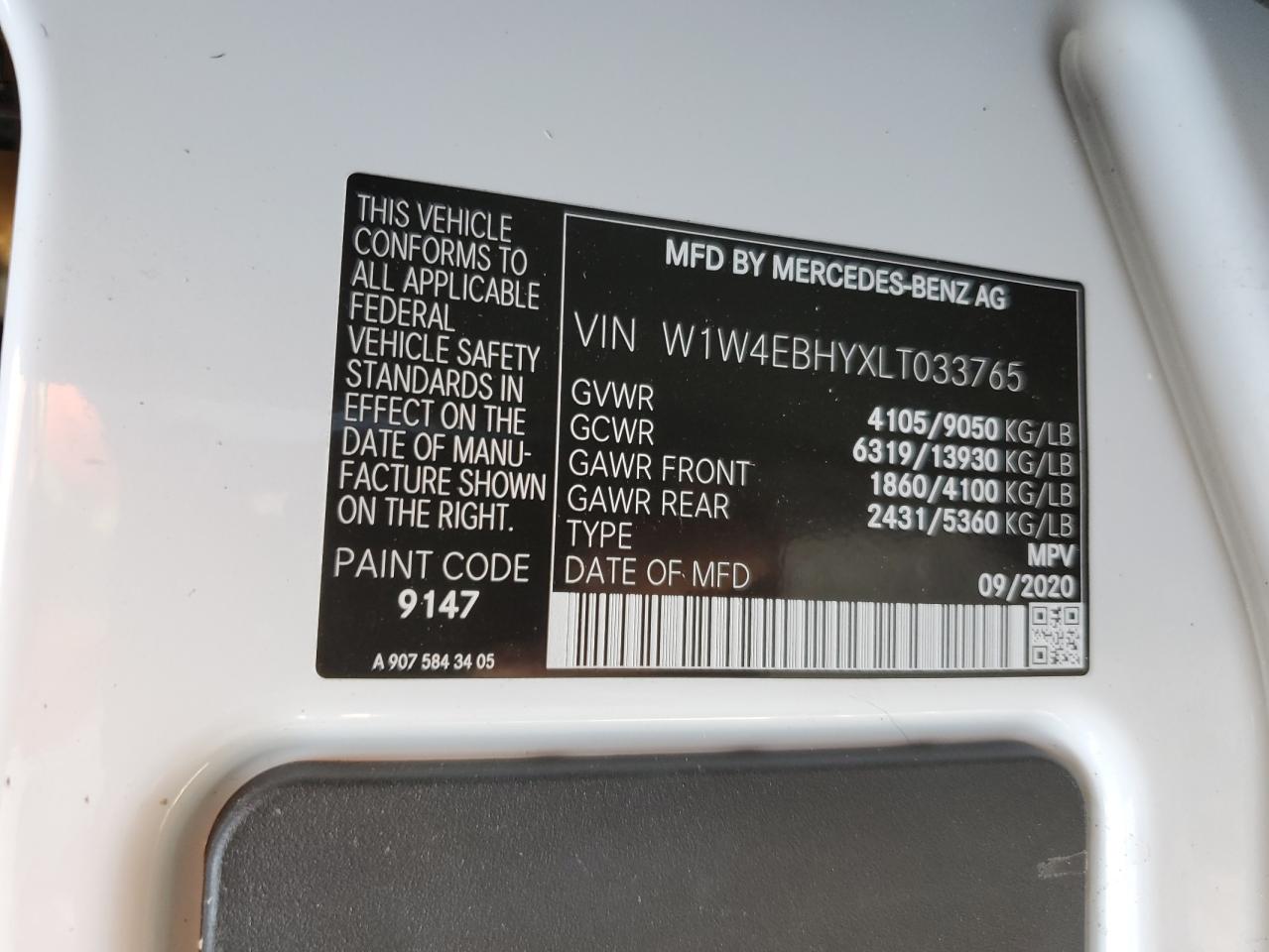 W1W4EBHYXLT033765 2020 Mercedes-Benz Sprinter 2500