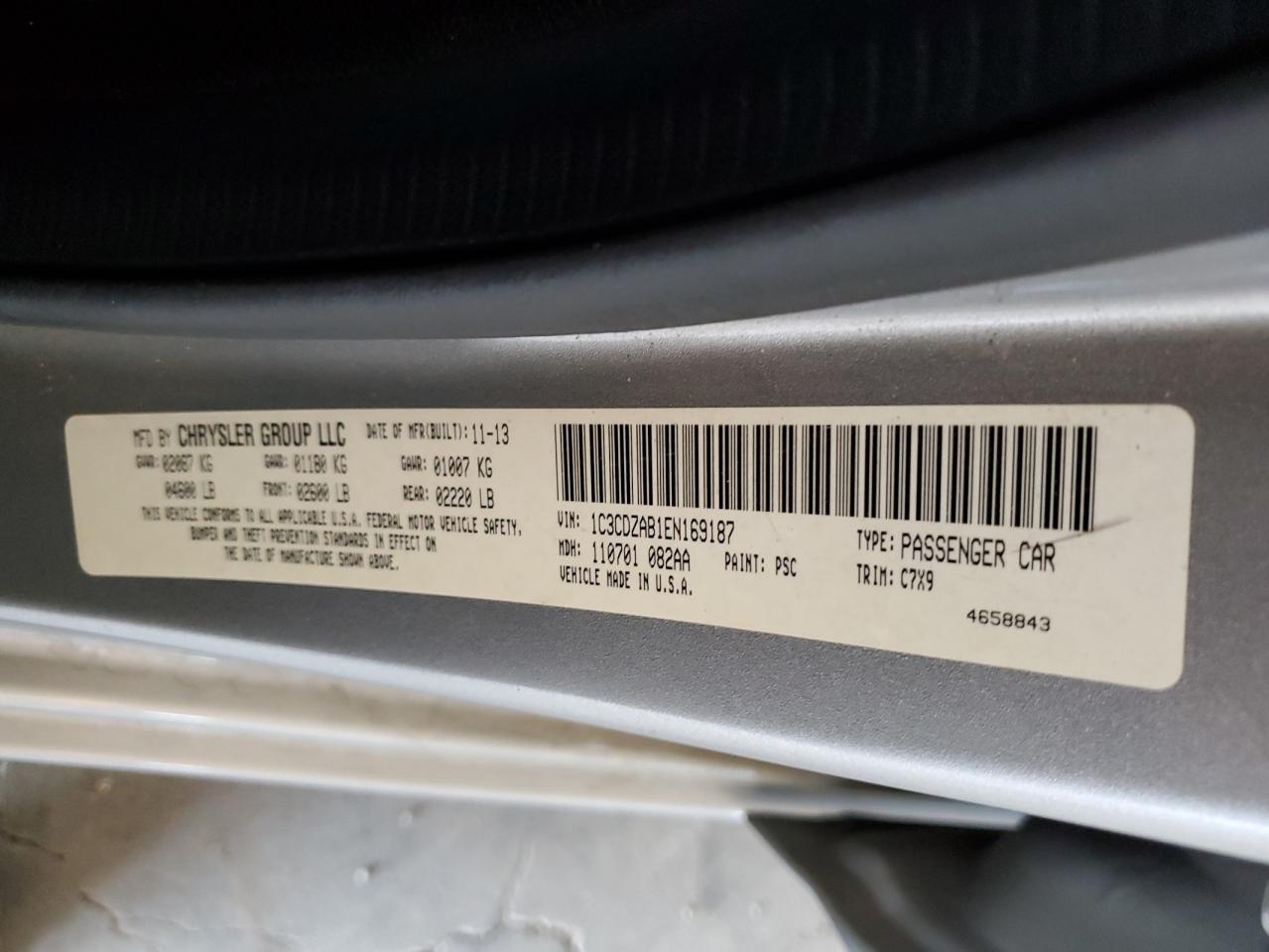 1C3CDZAB1EN169187 2014 Dodge Avenger Se