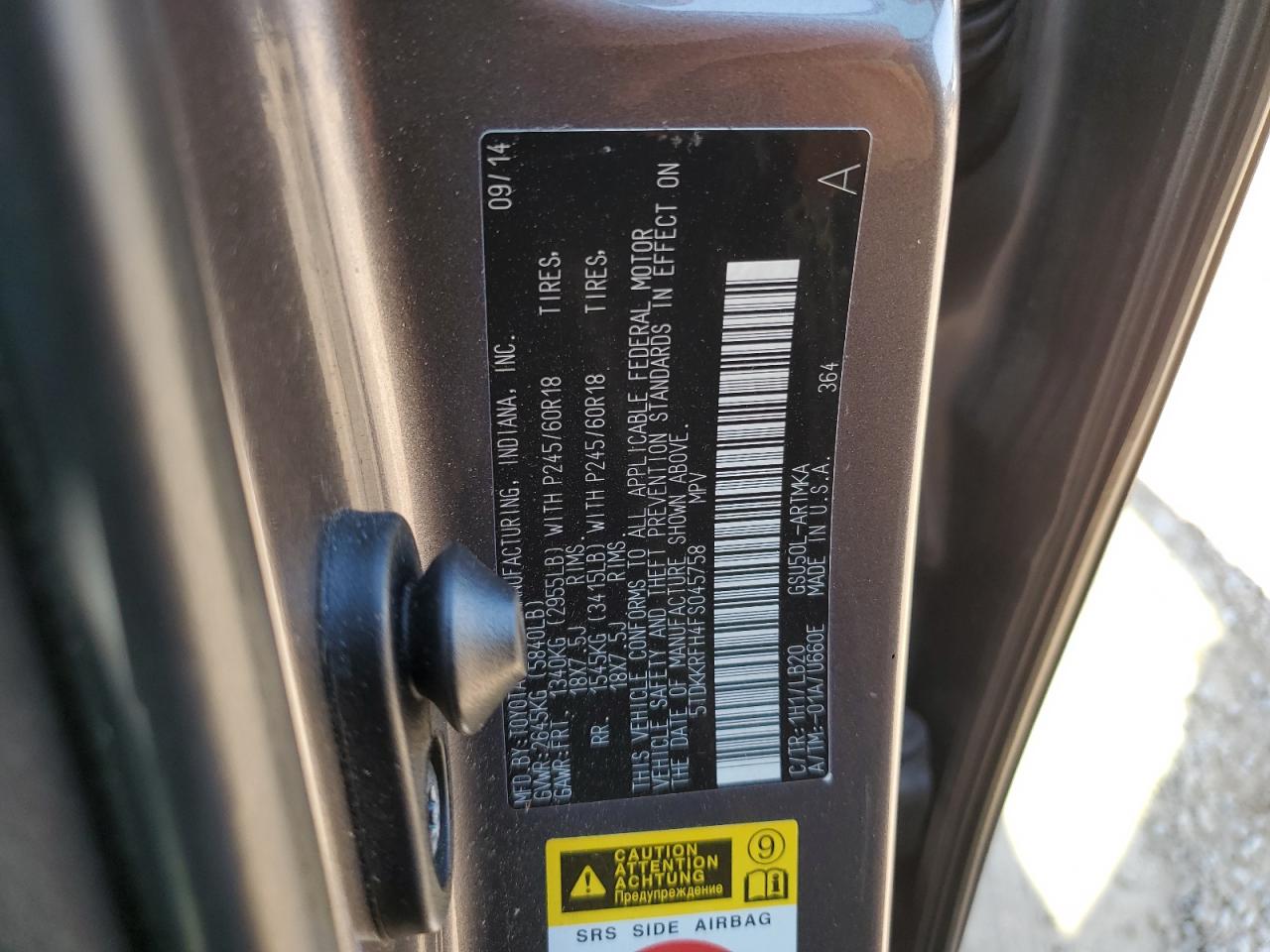 5TDKKRFH4FS045758 2015 Toyota Highlander Xle