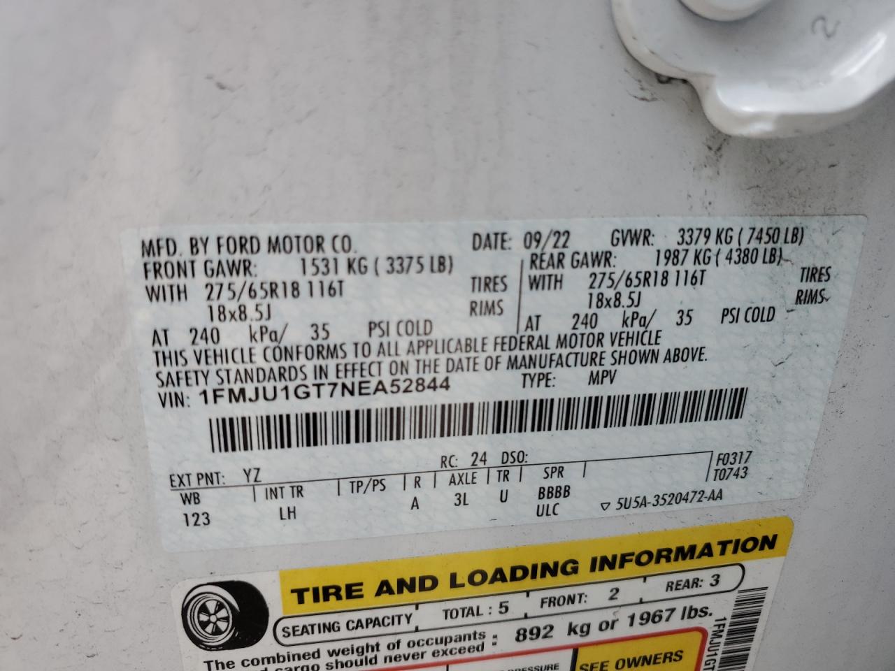 1FMJU1GT7NEA52844 2022 Ford Expedition Xl