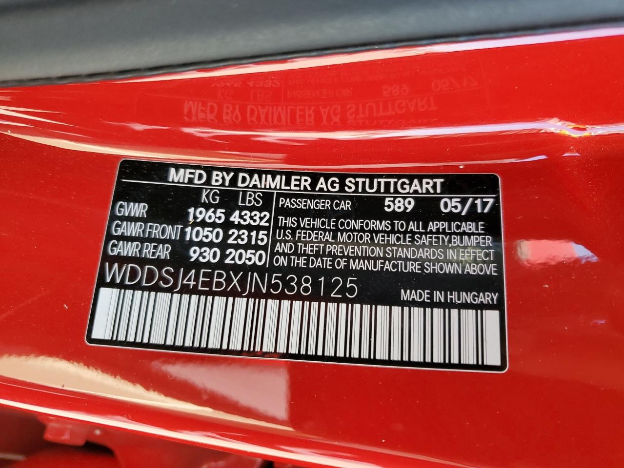 WDDSJ4EBXJN538125 2018 Mercedes-Benz Cla 250