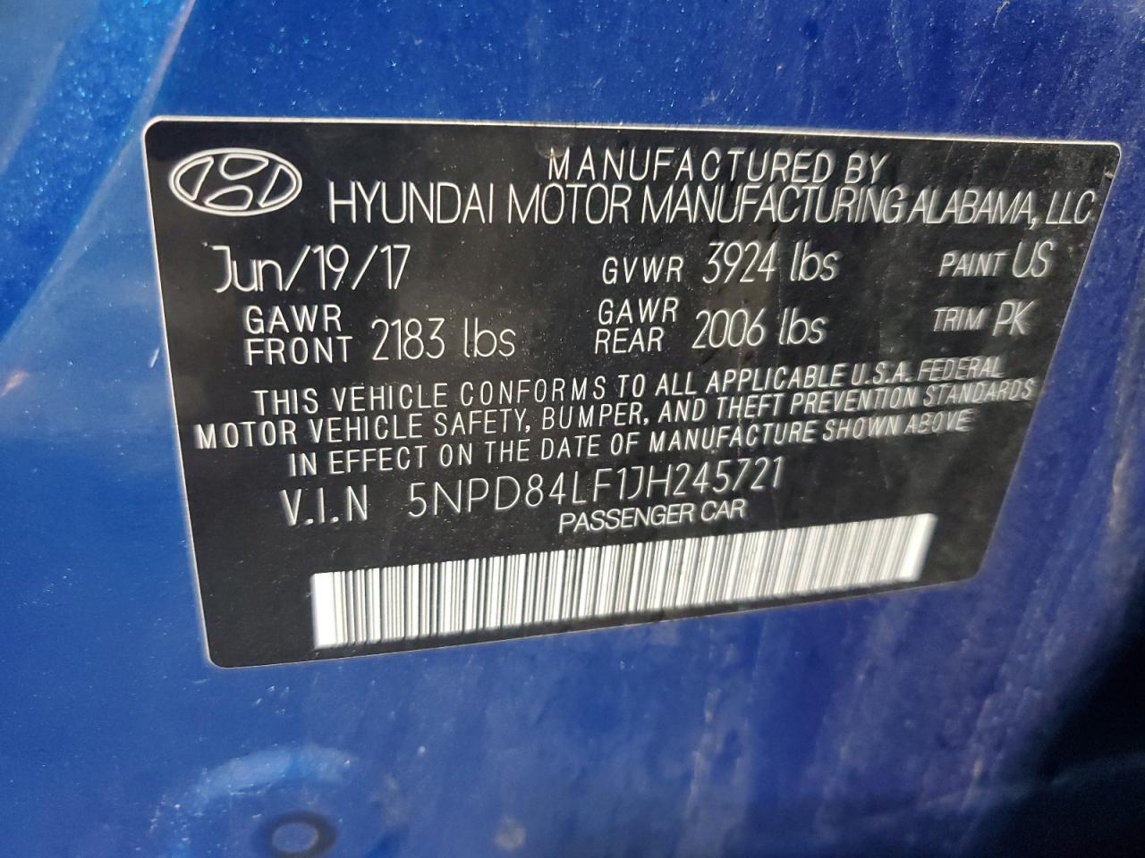 5NPD84LF1JH245721 2018 Hyundai Elantra Sel