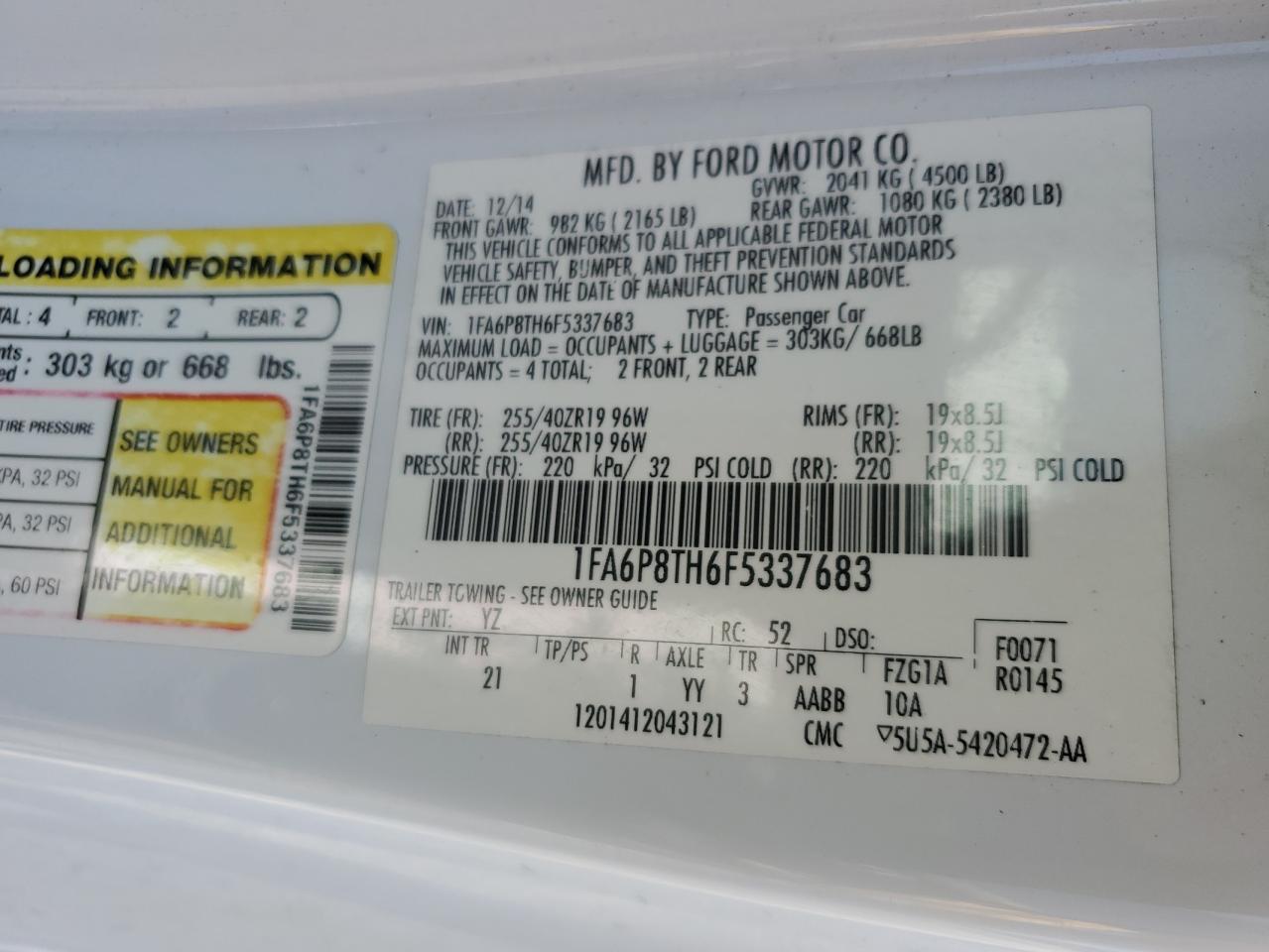 1FA6P8TH6F5337683 2015 Ford Mustang