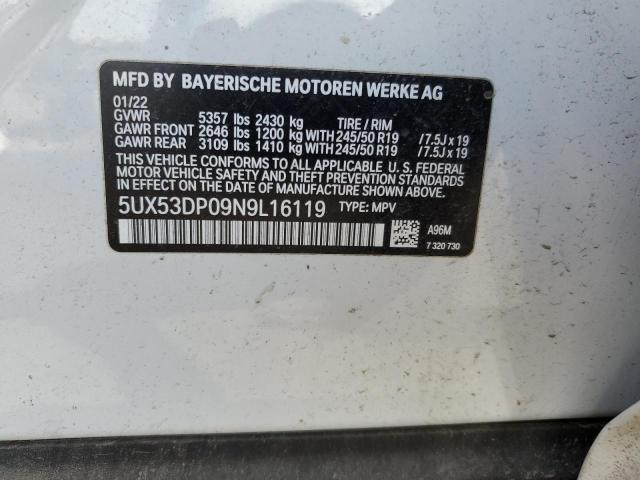 2022 BMW X3 xDrive30I VIN: 5UX53DP09N9L16119 Lot: 53110594